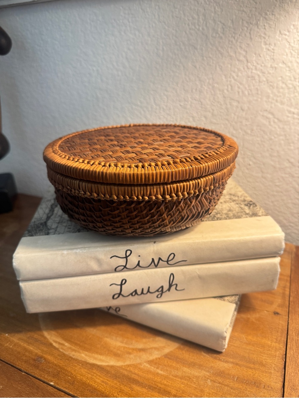 Vintage Round Asian Lidded Basket / Storage Cottagecore Farmhouse